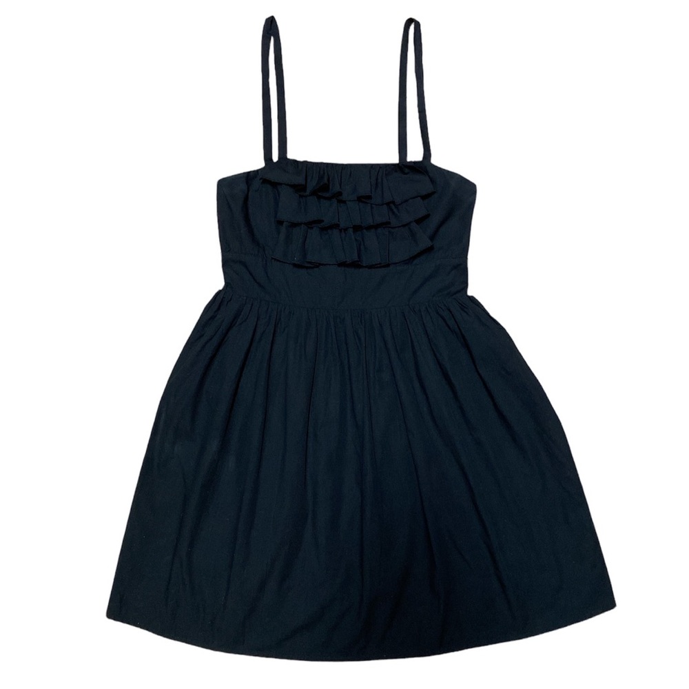 American Rag Ruffle Dress Women’s M Black Casual Spaghetti Strap Tie Waist Mini